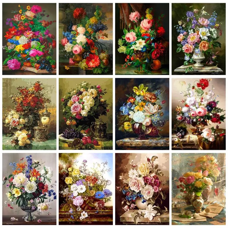 

CHENISTORY Classical Painting By Numbers Colorful Flowers For Handicrafts On Canvas Home Decors Diy Gift Coloring By Numbers Art