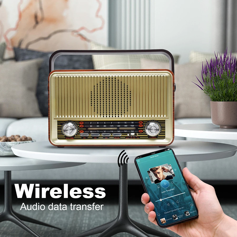 

Outdoor Retro Bluetooth Speaker Radio Portable Wooden FM/AM/SW Rechargeable Radio Card TF USB Remote Control Bluetooth Speaker
