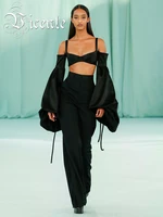 vc two piece set for women 2022 summer new fashion sexy puff sleeve crop top high waist flared pants