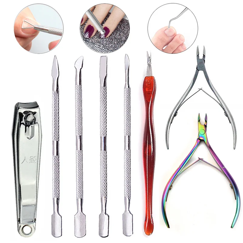 

Set Nail Art Exfoliating Tool Scissors Plier Peeling Push Dead Skin Nail Cuticle Pusher Nipper Spoon Remover Clipper Cutter Tool