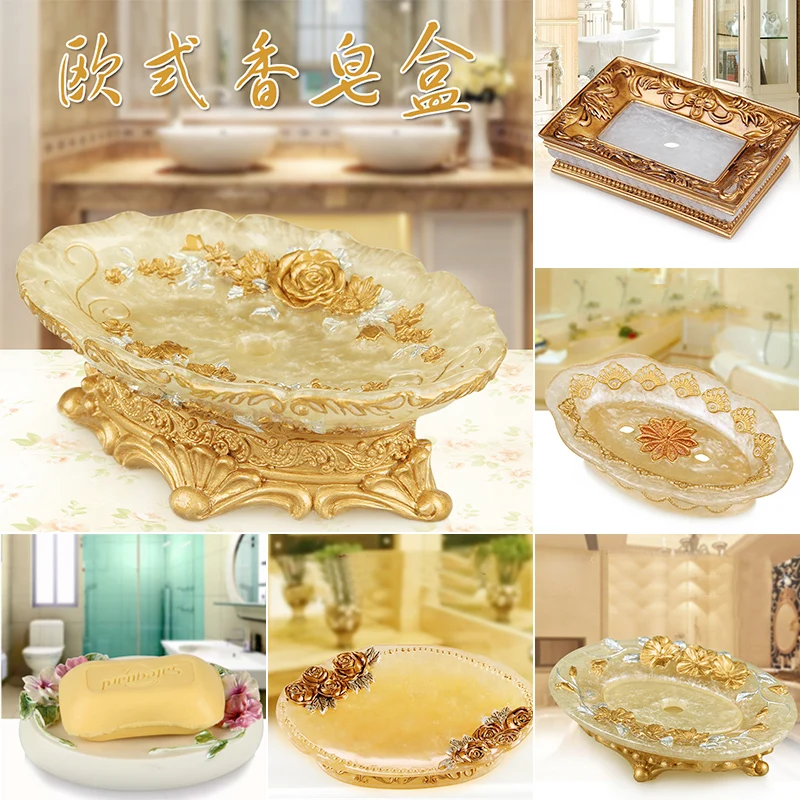 

European-style Drain Soap Dish Resin Three-dimensional Relief Soap Box Retro Home Decoration Soap Holder Bathroom Accessories