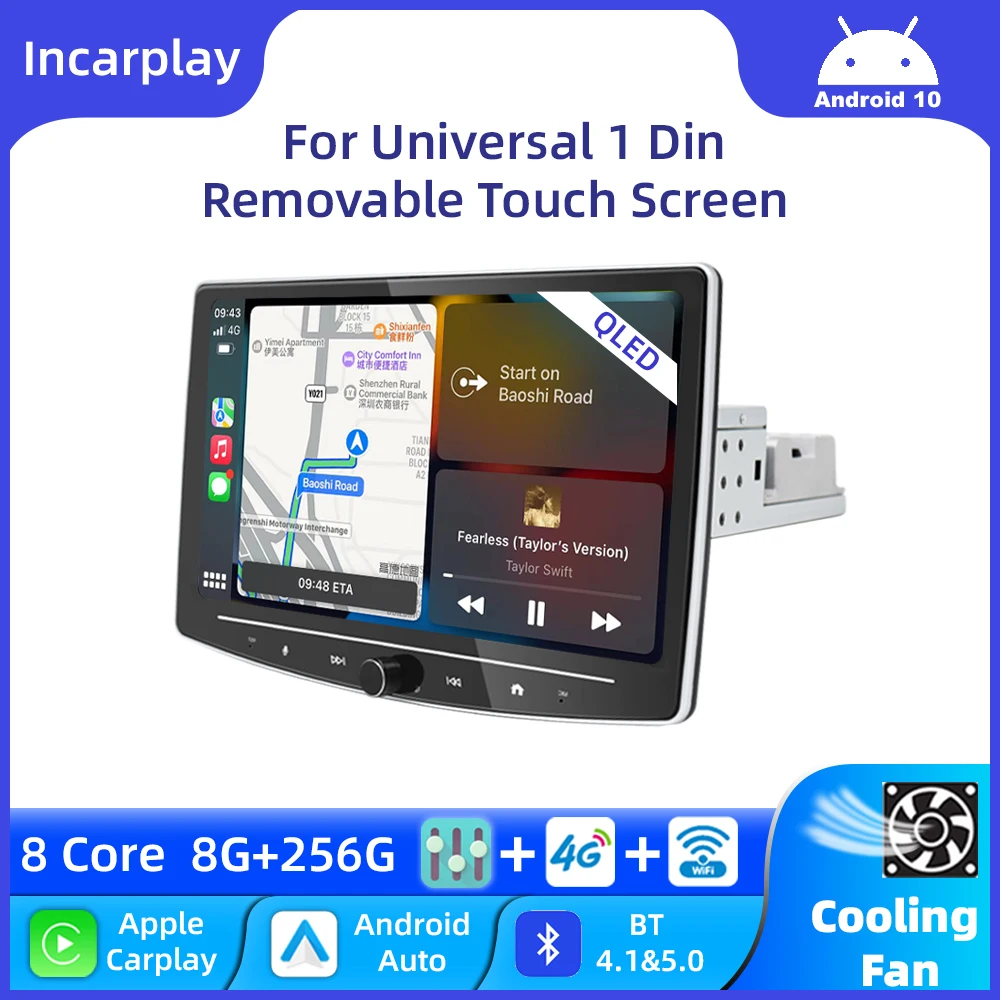 

10" Car Multimedia Android Universal 1 Din Removable Touch Screen Radio Palyer Carplay For Toyota VW Hyundai Nissan Kia Lada