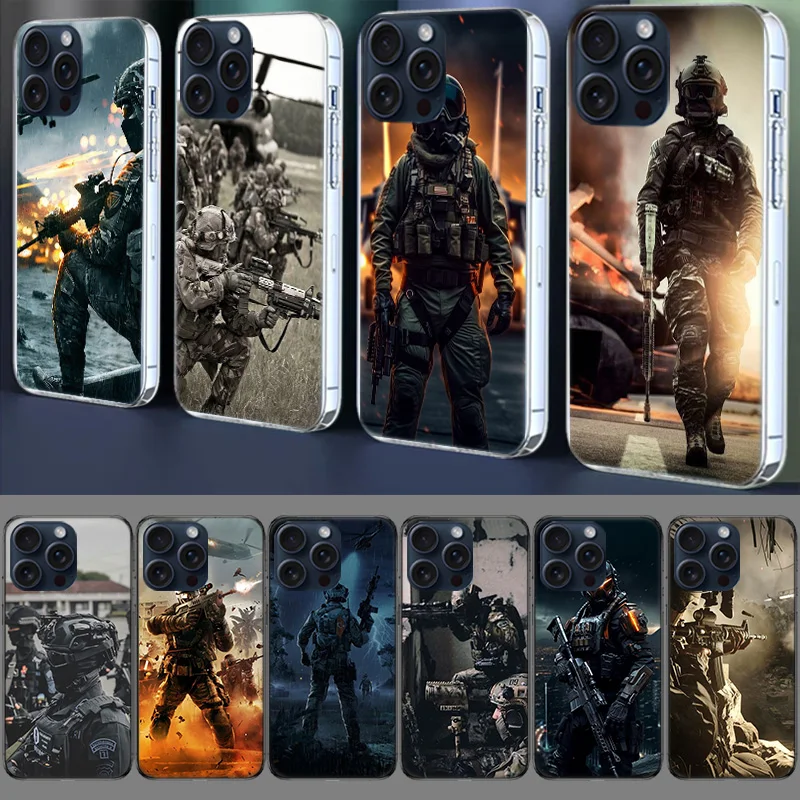 Мощный армейский солдат прозрачный чехол для Apple iPhone 12 13 Mini 11 14 + 15 Pro Max XR 5 5S SE 2020 X XS 6