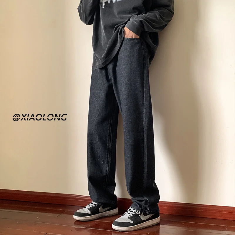 Blue Black Baggy Jeans Men Fashion Retro Casual Straight Jeans Men Streetwear Korean Loose Denim Pants Mens Trousers S-4XL
