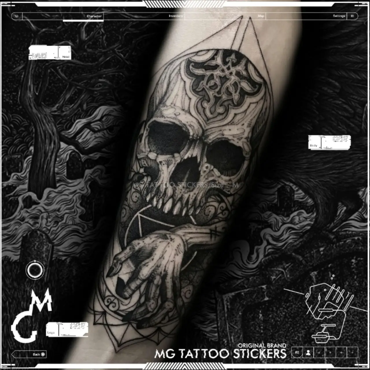 

Dark Alternative Skull Pattern Flower Arm Tattoo Sticker Tatto Art Hotwife Temporary Tattoos Tatoo Cute Festival Fake Tattoos