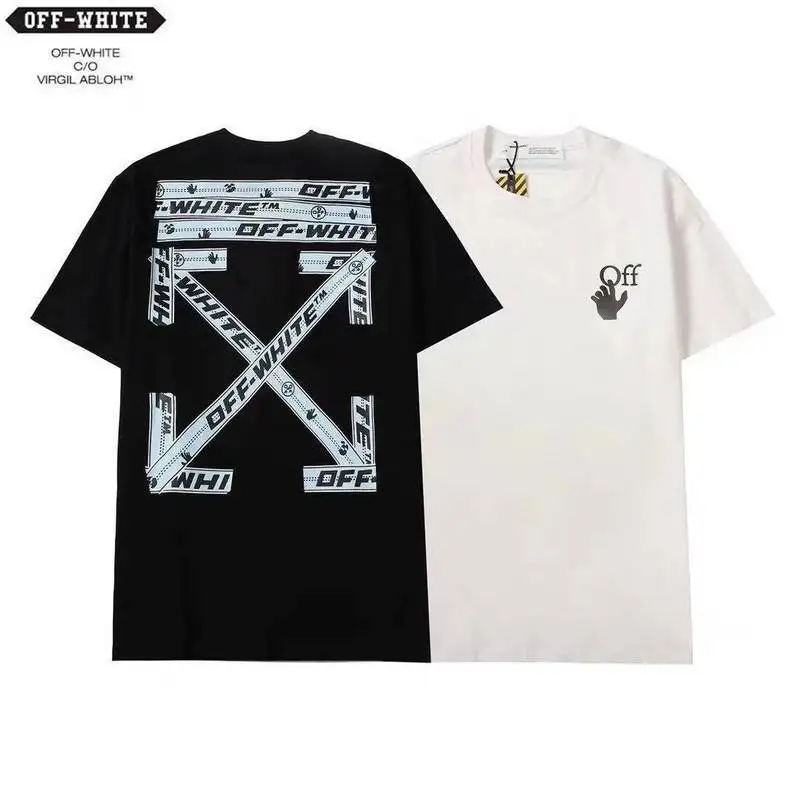 

New Summer Men T-shirt Cross Slanted Arrow Stripe OW Short Sleeve Fashion Harajuku Vintage Streetwear Unisex Casual Clothes Tops