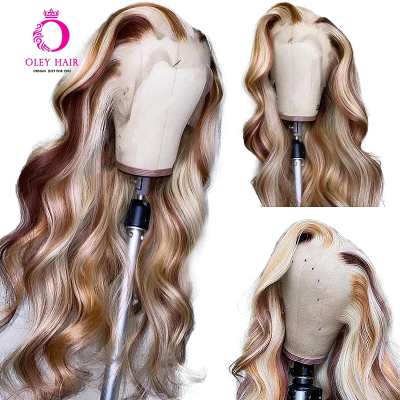 Honey Blonde Colored Synthetic 13×4 Lace Front Wig Highlight 30 Inch Transparent Lace Preplucked Cosplay Wigs For Black Women