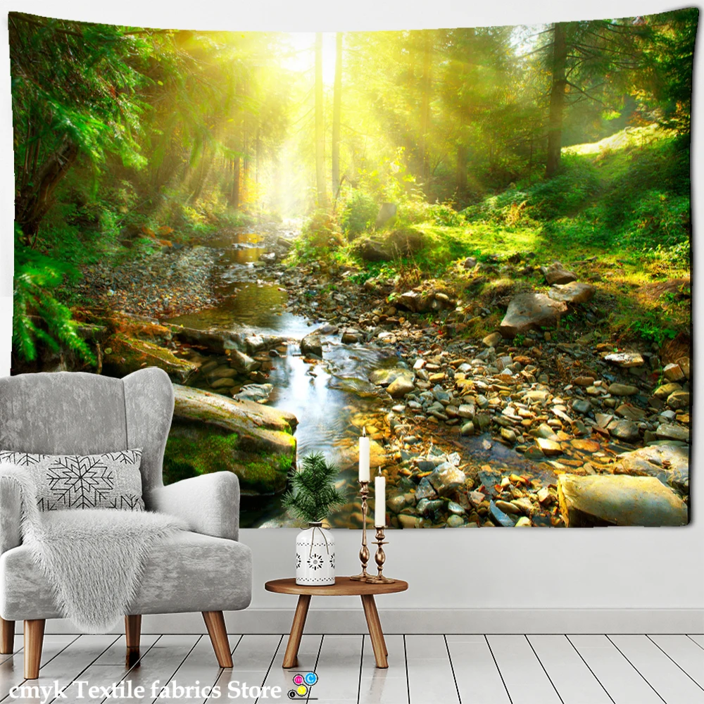 

Sunlit Mist Forest Tapestry Wall Hanging Natural Scenery Enchantment Wizardry Aesthetics Room Decoration Tapestry