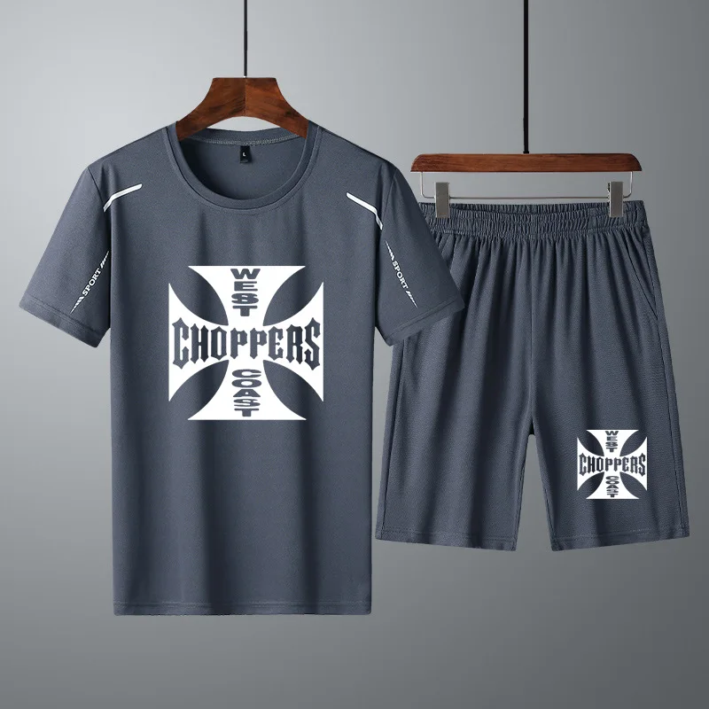 

Fashion High quality Casual Men's Short Sets West Coast choppers Printing Summer Pure cotton Men's T-shirt+shorts 2Pcs suit