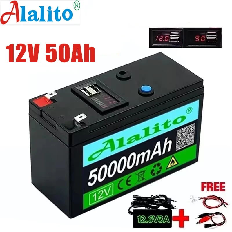 

12 В батарея 50 Ач 18650 литиевая батарея аккумуляторная батарея для солнечной энергии Аккумулятор для электрического транспортного средства + 12.6в 3A зарядное устройство