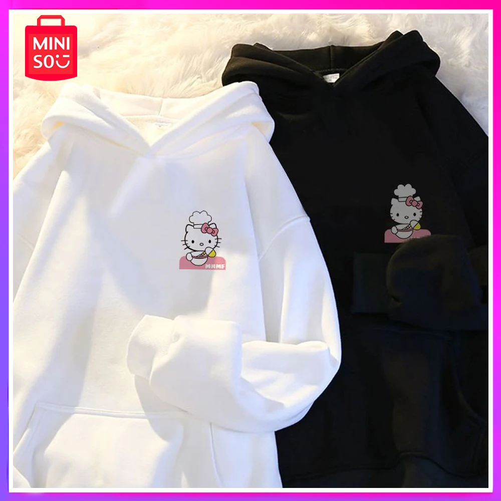 

Miniso Sanrio Pure Cotton Cartoon Hello Kitty Hooded Sweatshirt Plus Velvet Thickened Silver Fox Velvet Jacket Christmas Gift