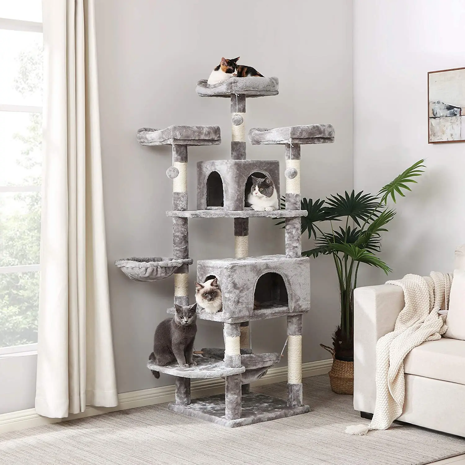 

Cat Tree 66.3 Inch Multi-Level Large Cat Tower with Plush Top Perches,Sisal Scratching Post Cat Play House Kitty Activity Center