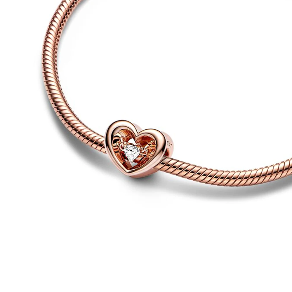 Pandora-Perles de charme en argent 925 pour femme, cœur radieux, pierre flottante, convient au bracelet de personnalité exécutive bricolage, cadeau, nouveau