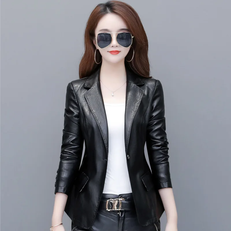 Autumn Winter Short Casual Genuine Leather Jacket Women New Fashion Slim Streetwear Sheepskin Coat Black Red Female Clothing