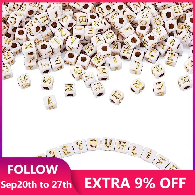 

50Pcs/Lot Square Acrylic Letter Beads Single Alphabet White Gold Color Letter Beads For Jewelry Making Diy Bracelets Accessories