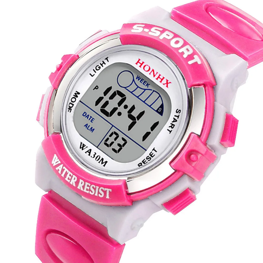 Honhx Kids Luminous Watches LED Colorful Flash Digital Waterproof Alarm For Boys Girls Anti-Seismic Creative Children Clock