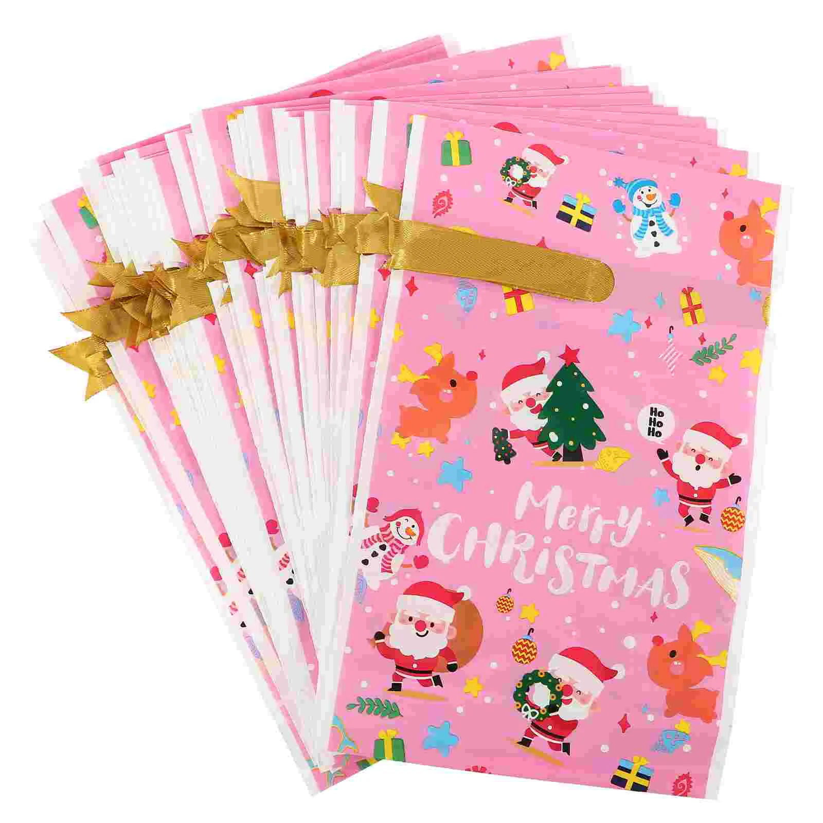 

50 Pcs Christmas Ribbon Gift Pouch Storage Bags Favor Biscuit Xmas Drawstring Container Child