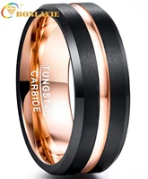 bonlavie 8mm tungsten carbide steel ring mens ring black electroplated rose gold matte surface with grooved angle jewelry