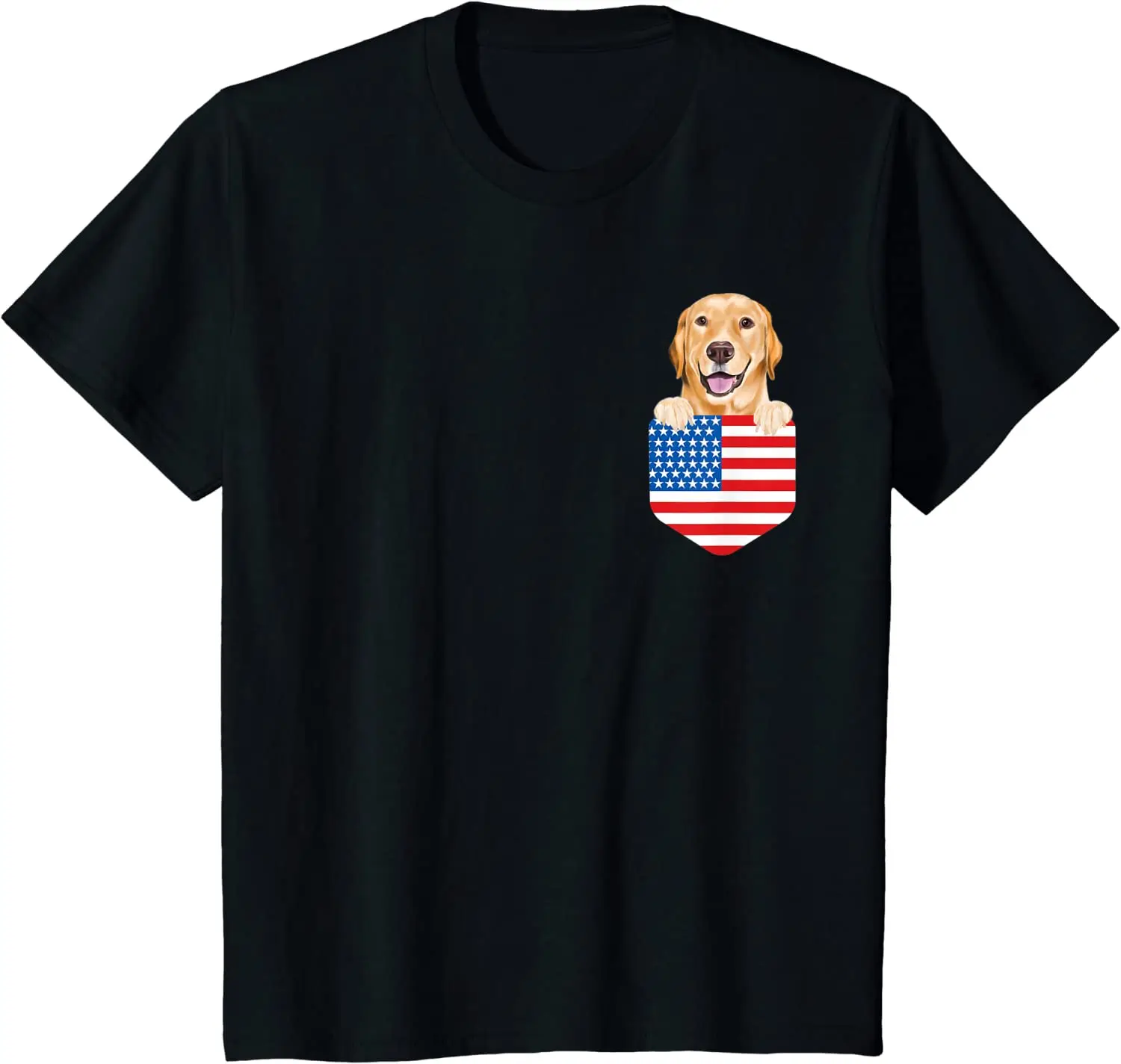 

Labrador Retriever Dog In America Flag Pocket T-Shirt 100% Cotton O-Neck Summer Short Sleeve Casual Mens T-shirt Size S-3XL
