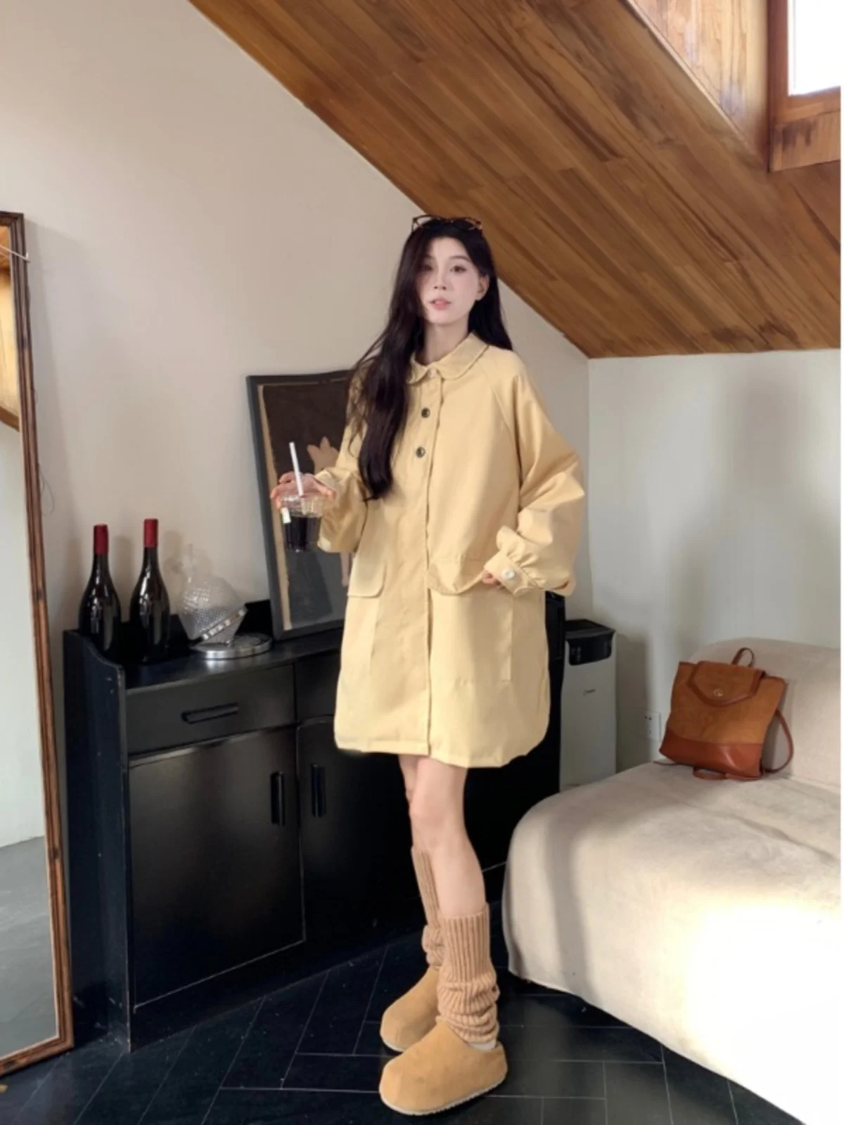 Тренч Верхняя одежда Осенняя Женская больших размеров Chubby Girl Корейская серия Топ