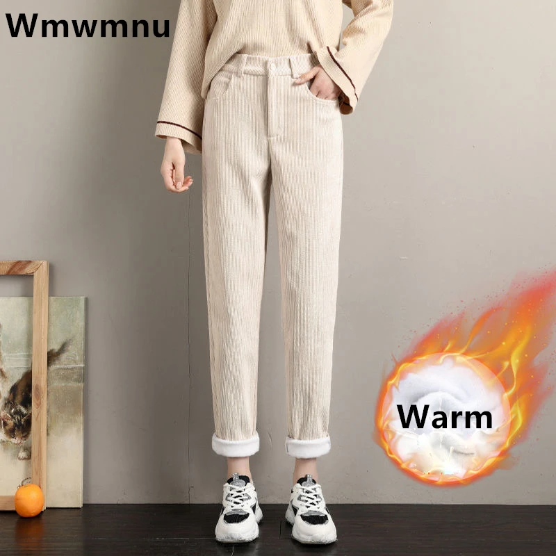 

Corduroy Plus Velvet Warm Harem Pants Women's Winter High Waisted Thick Add Velvet Pantalon Korean Casual Loose Trouser 2022 New