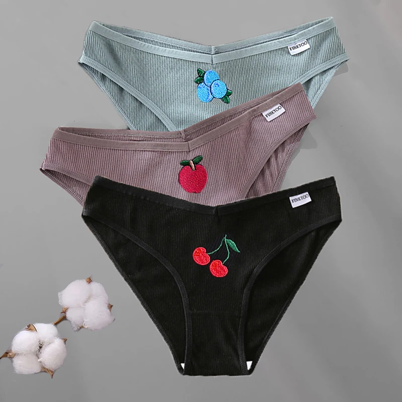 

New Embroidery Women's Cotton Briefs Sexy Cherry Female Underpants Comfortable Underwear Women Pantys Lingerie M-XXL