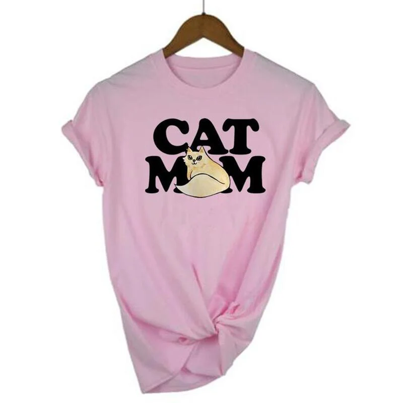 

Harajuku Short Sleeve Cotton Tee Shirt Femme Funny Cat Mom Cats Lover Pet Animal Graphic T Shirt Women Tops