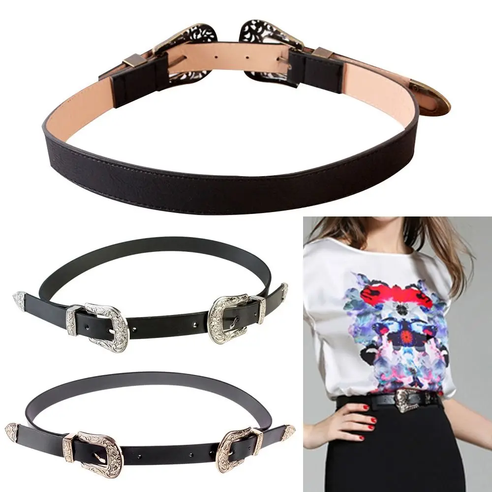 

Women Vintage Luxury Design Casual Waist Strap Trouser Dress Belts Carved Design Leather Belt Double Buckle Waistband