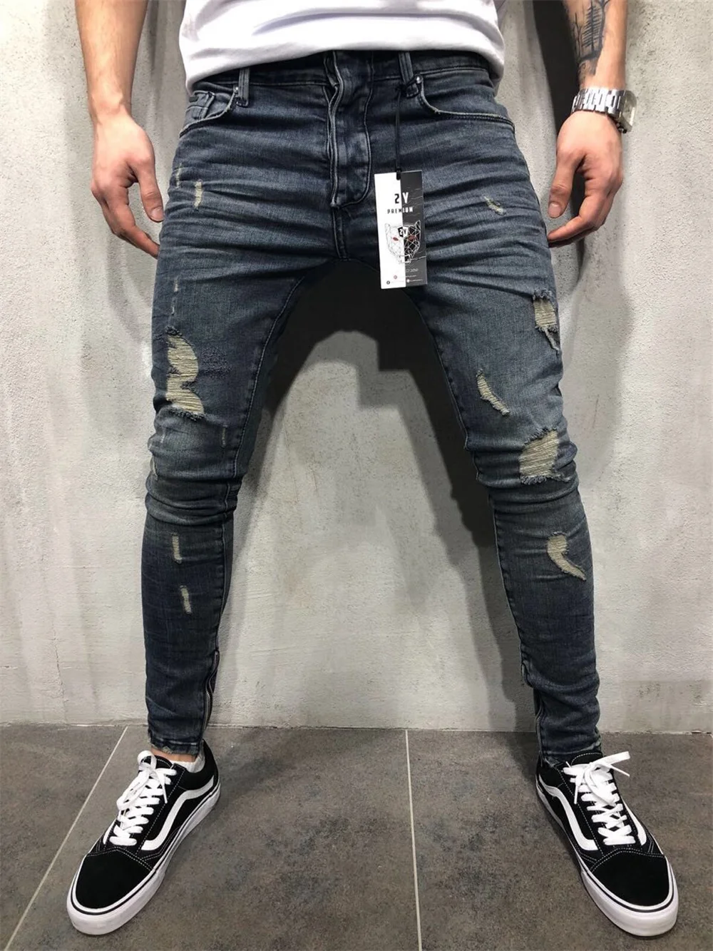 Men's Ripped Skinny Jeans Slim Pencil Pants Casual Pants 2022 High Quality Denim Menswear