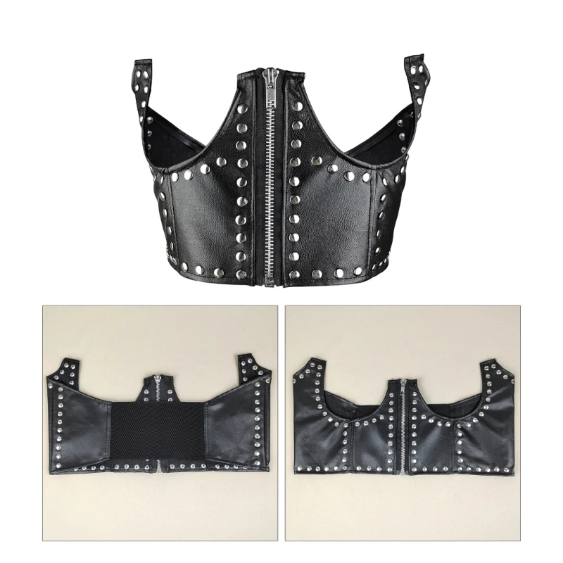 

Elegant Female Waist Corset Studded Zipper Closure Waist Belt Woman Faux-leather Slimming Waistband Elastic Corsets DXAA