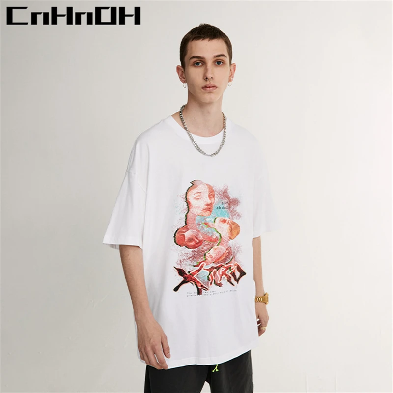 CnHnOH New Arrival Teeshirt Home Instagram Women's T-shirts Oversized Top Clothing Tee Shirt Fun Abstract Face Printed 13086