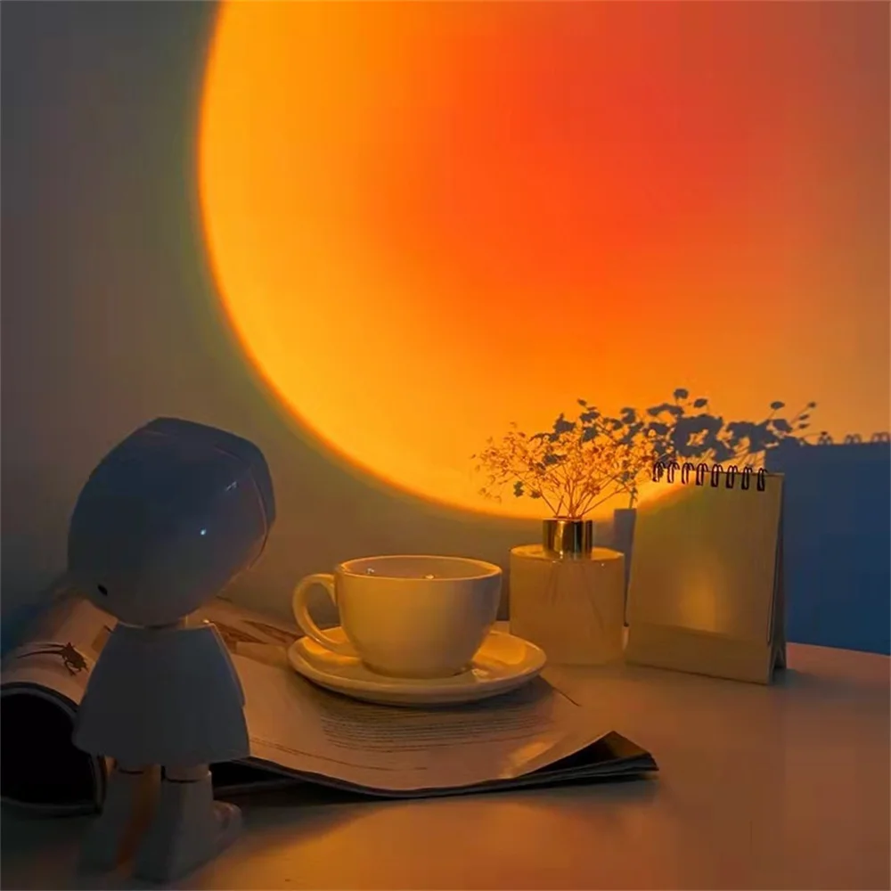 

Sunset Lamp Rainbow Projection Night Light USB Battery Astronaut Robot Projection Atmosphere Led Rechargeable Table Bedroom Ins