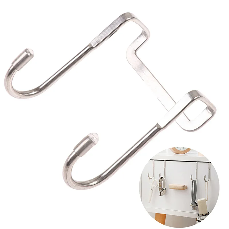 

1PC S-type Door Hanger Hook Stainless Steel Free Punching Cabinet Door Without Trace Clothes Hook Door Back Wall Mounted Hooks