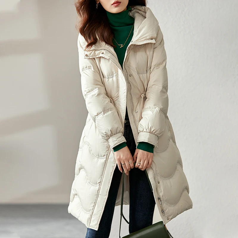 Vimly Long Duck Down Winter Coat Long Loose with Adjustable Waist Long Sleeve Zipper Puffer Jacket 2022 Women Female Clothes