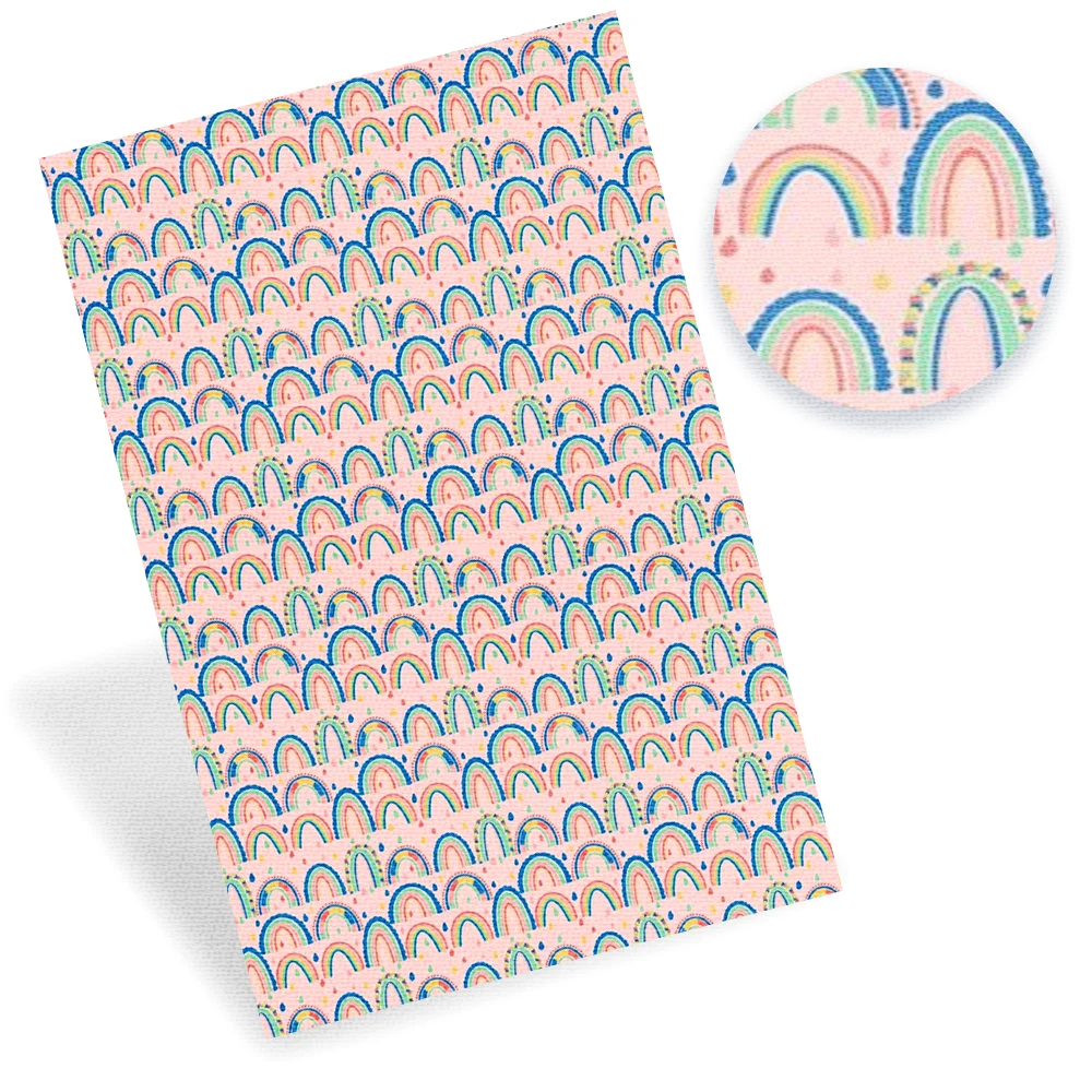 

Xugar 22*30cm Cartoon Faux Synthetic Leather Fabrics Rainbow Printed PU Leather Sheet DIY Bows Craft Garment Apparel Materials