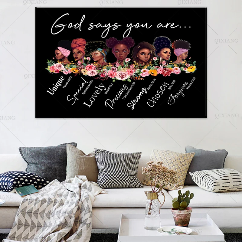 Черные Женщины сильные вдохновляющие цитаты Картина на холсте Бог говорит что вы