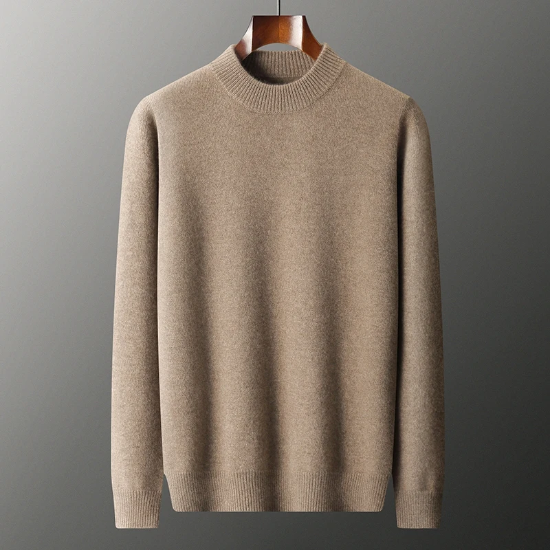 Winter Thickened Men Sweaters 100% GOAT CASHMERE Knitted Pullover MOCK NECK Soft Warmer Full Sleeve Jumpers Male Clothes