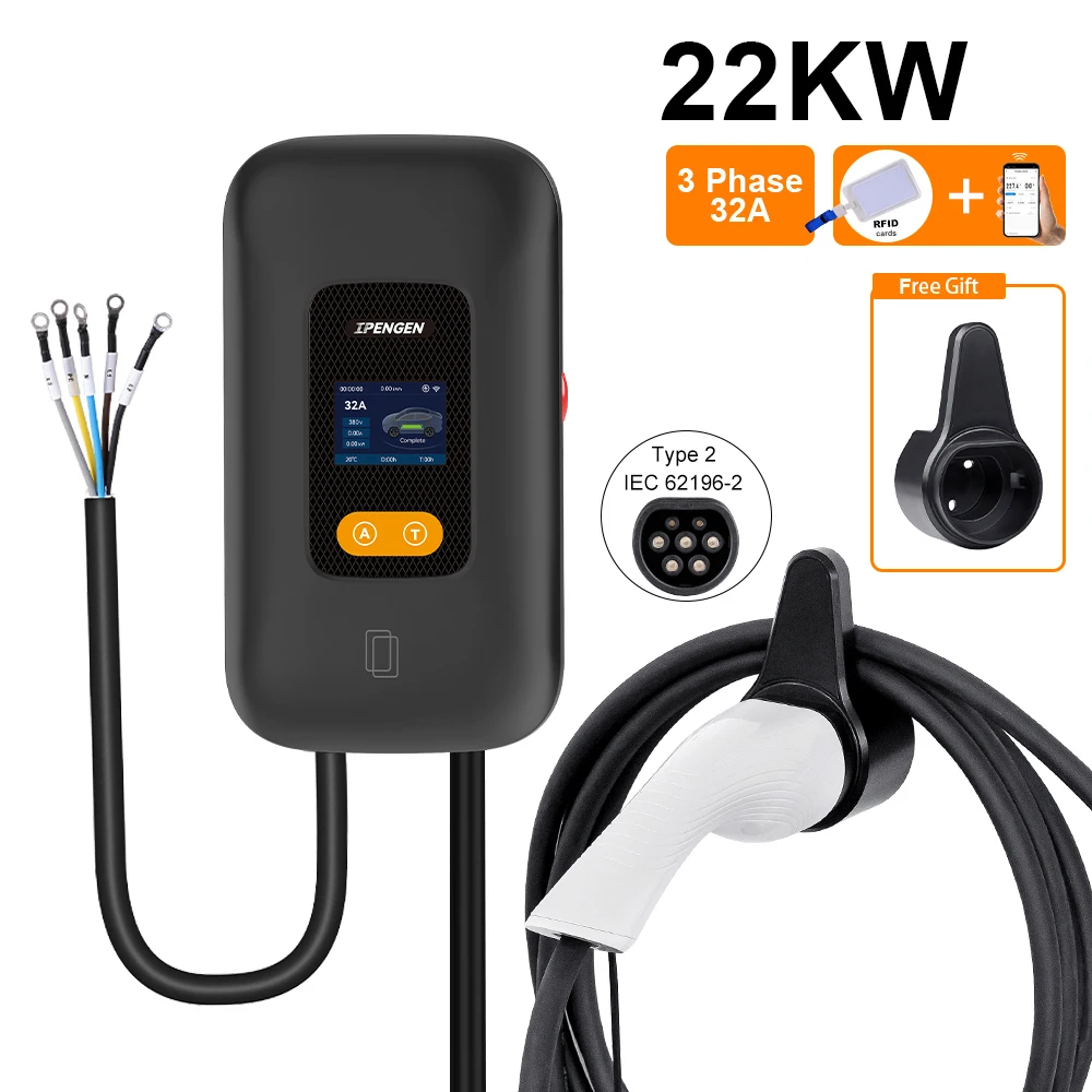 

22KW 32A 3-фазная зарядная станция для электромобилей Type2 IEC62196-2 Автомобильное зарядное устройство для электромобилей 7.6/11KW EVSE Wallbox WIFI и управление через приложение