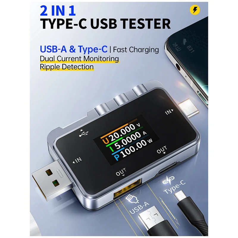 FNIRSI FNAC-28 USB-тестер Type-C Измеритель тока и напряжения Быстрая зарядка Обнаружение