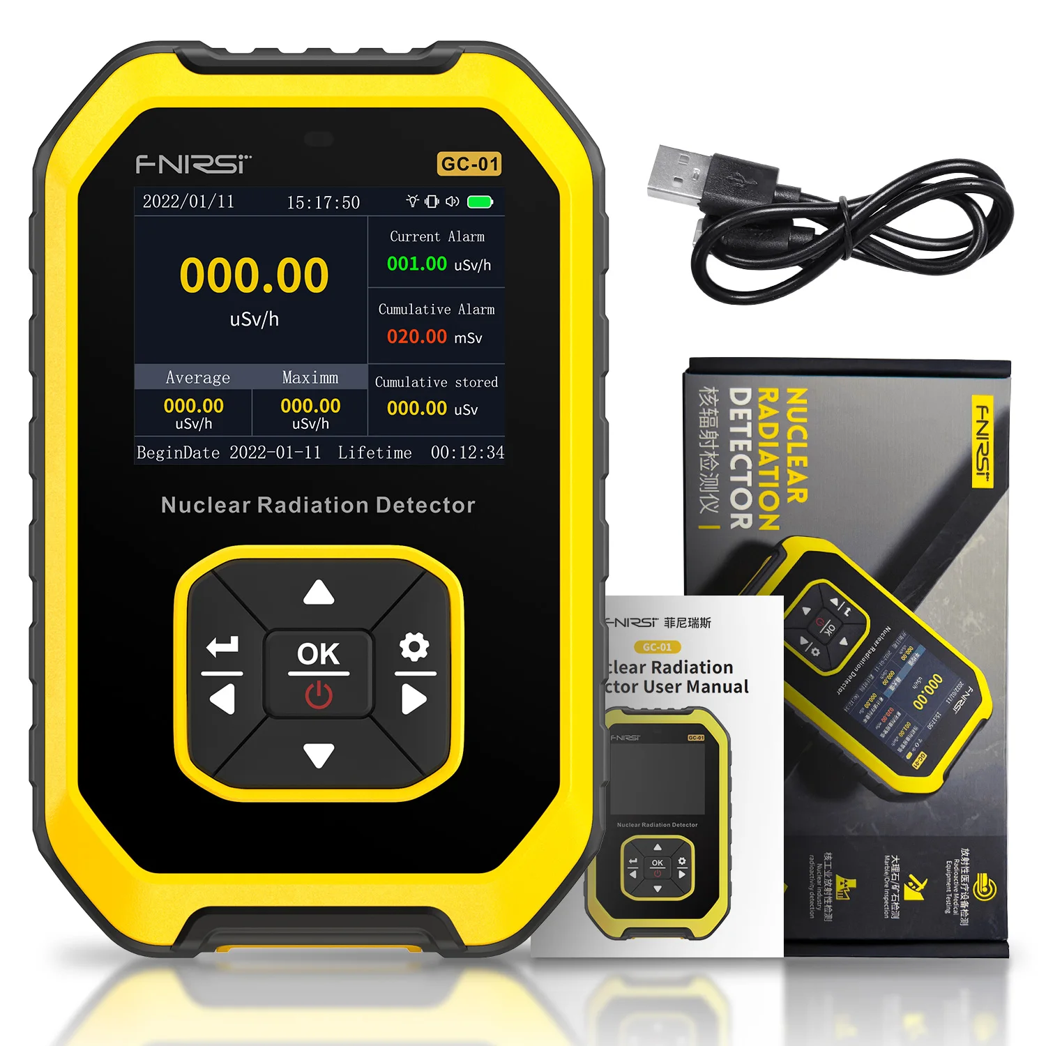 

FNIRSI GC-01 Geiger Counter Nuclear Radiation Personal Dosimeter Detectors X-ray Beta Gamma Detector Radioactive Tester Tools