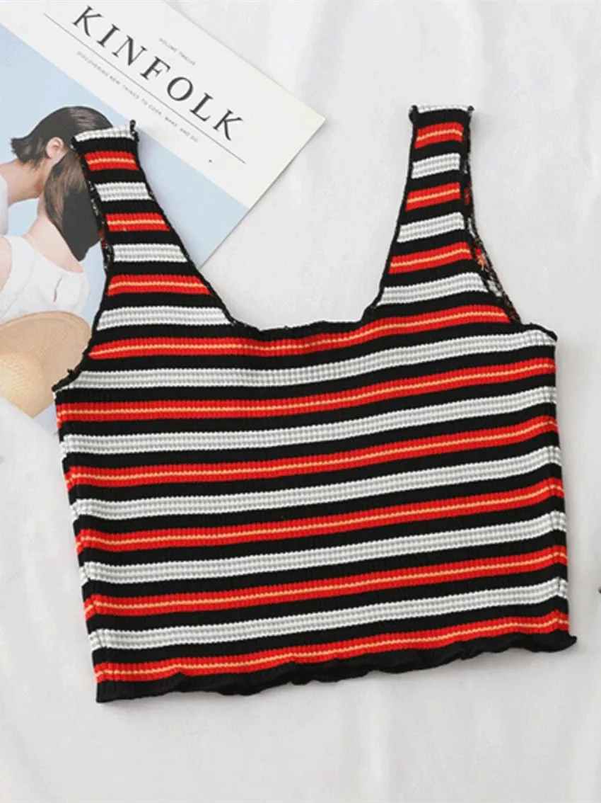 Женский трикотажный кроп-топ без рукавов с круглым вырезом |