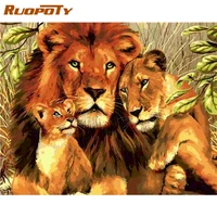 ruopoty oil painting by numbers for adults children lion animal picture by number handpainted 60x75cm frame home decoration