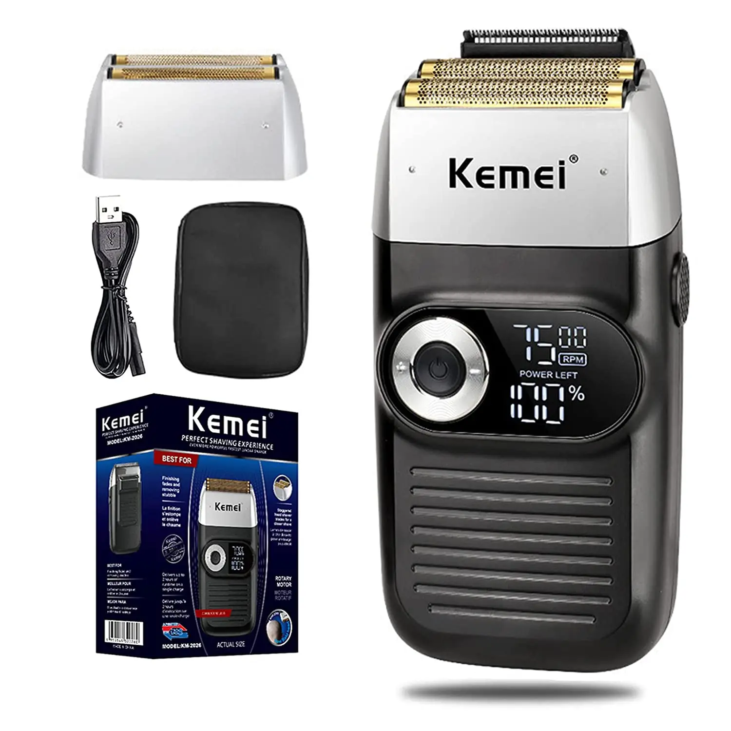 

KEMEI Razor Barber for Men,Electric Razor Rechargeable with Beard Trimmer,Cordless Lithium Titanium Razor with Travel Case