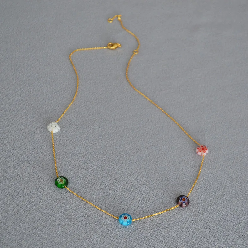 

Fresh Color Beaded Chocker Korean Style Flower Fashion Design Women Necklace