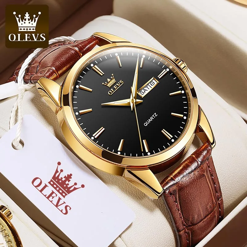 

OLEVS Casual Fashion Quartz Mens Watches Watch Luxury Gold Plated Case With Weekly Calendar Waterproof Luminous Hands Reloj 6898