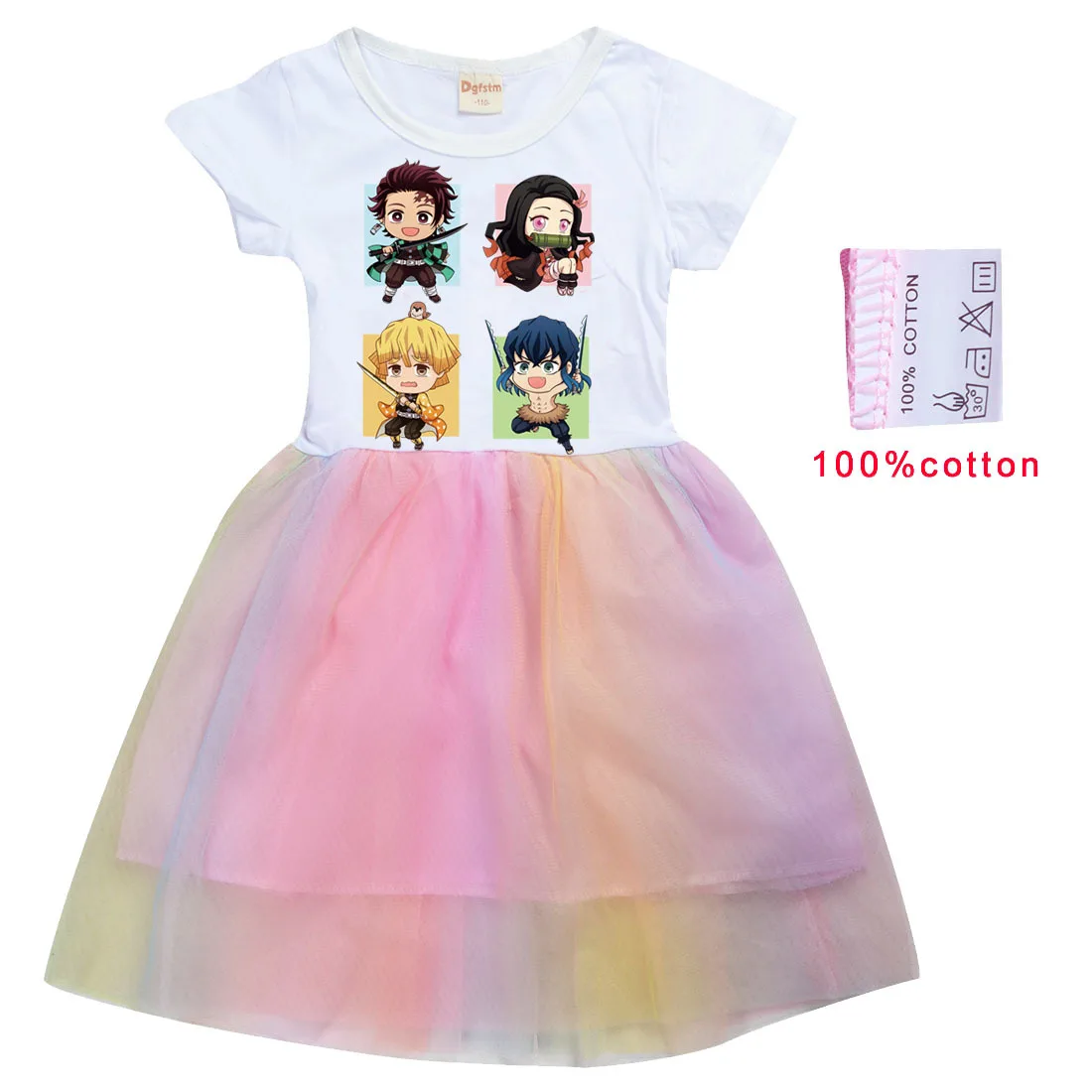 

Аниме рассекающий демонов детская одежда детское платье с коротким рукавом радужные сетчатые повседневные платья для маленьких девочек эл...