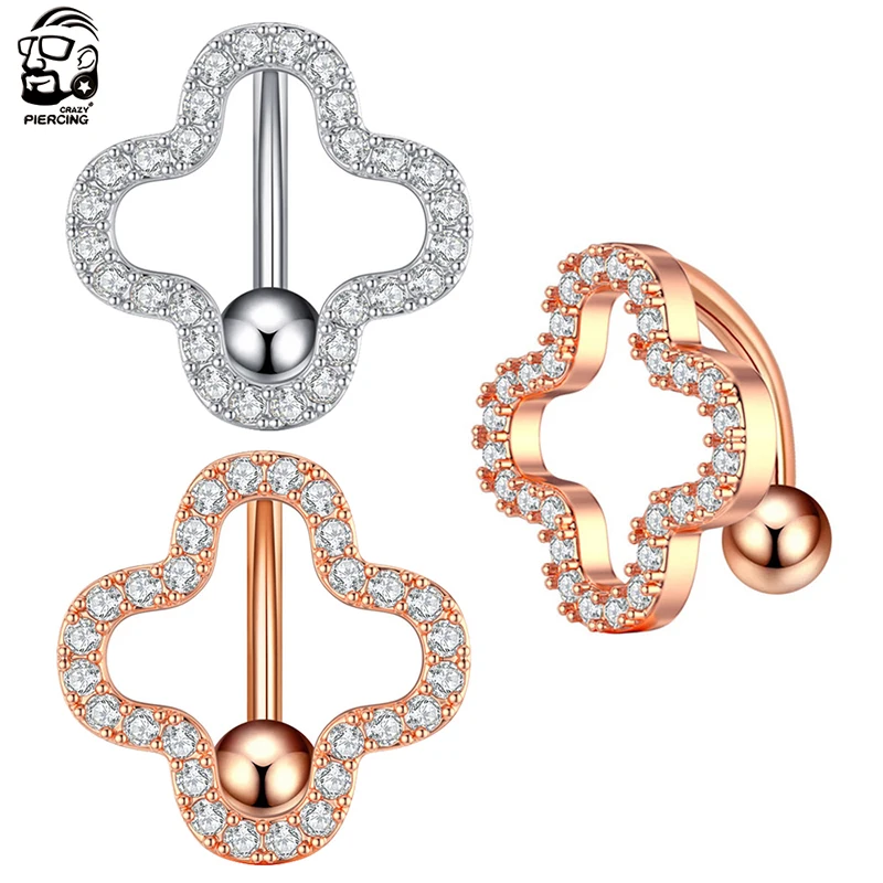 

1pcs Belly Button Rings Four-leaf Clover Moon Pentagram Navel Piercing Ring Navel Button Piercing Body Belly Piercing Jewelry