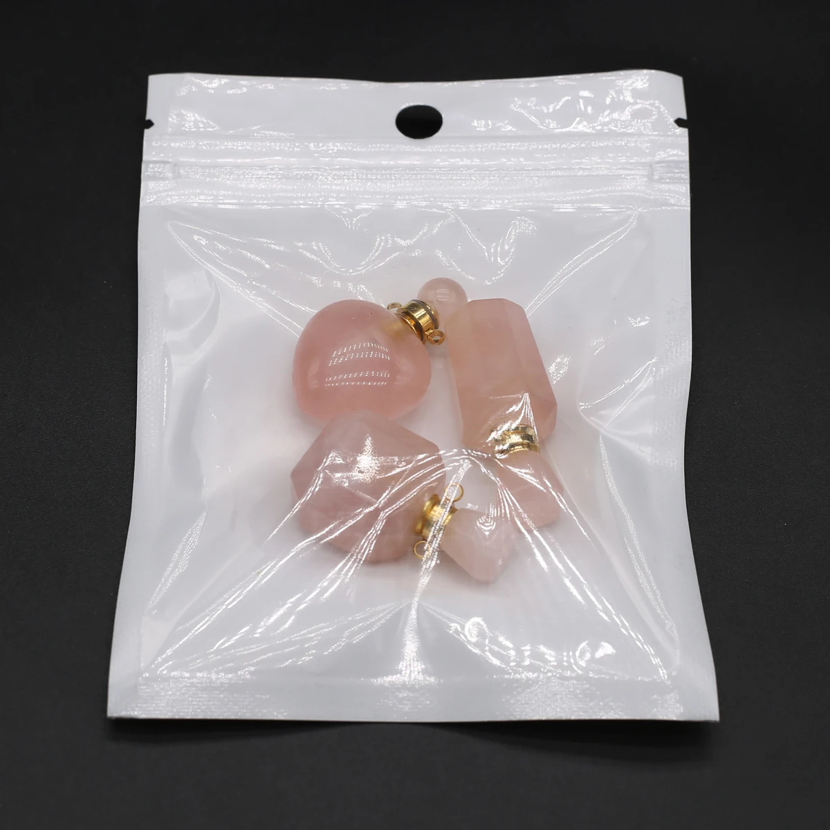 

3PC Rose Quartz Natural Stone Irregular Heart Perfume Bottle Pendant Diffuser For Jewelry Making Necklace Accessories Charm Gift
