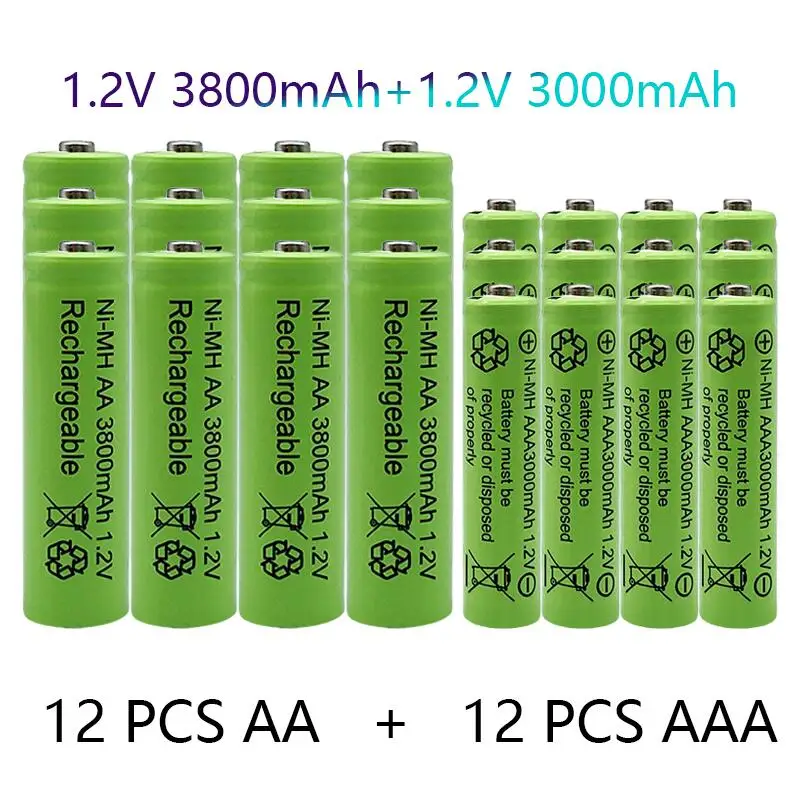 

1.2V AA 3800mAh NI-MH Rechargeable Batteries+AAA Battery 3000 MAh Rechageable Battery NI-MH 1.2 V AAA Battery +free Shipping