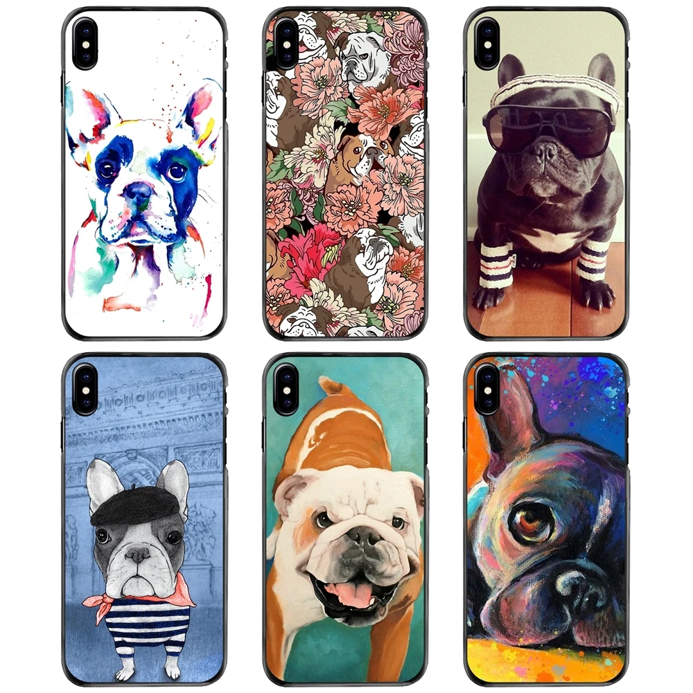 

French English Bulldog flower For Apple iPhone 11 12 13 14 Pro MAX Mini 5 5S SE 6 6S 7 8 Plus 10 X XR XS Hard Phone Shell Case